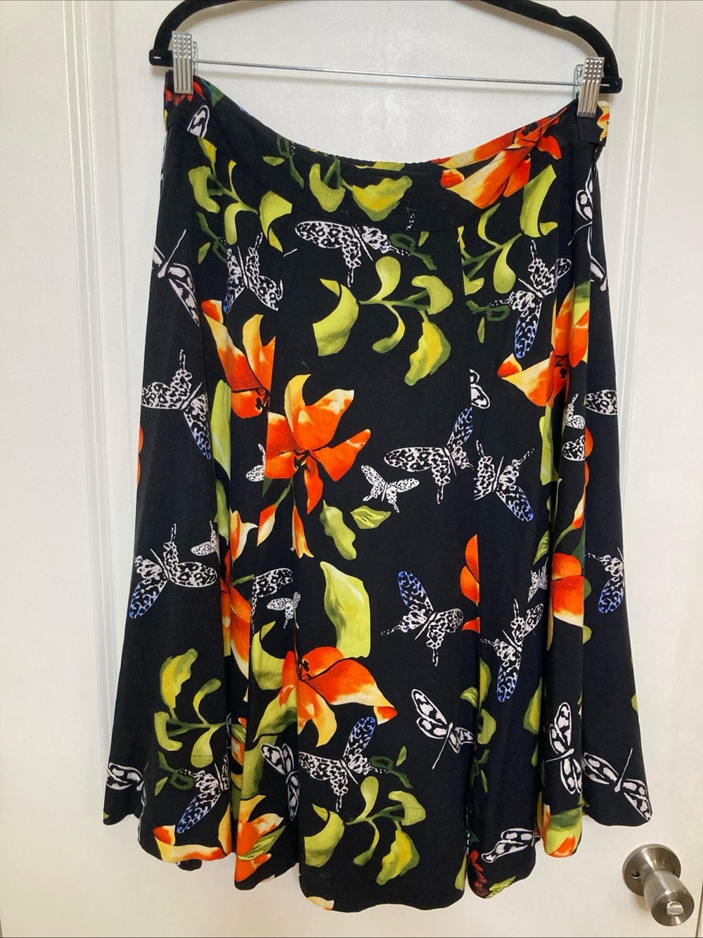 Soft Surroundings Black Garden Floral Butterfly Midi Skirt Size Petite Medium